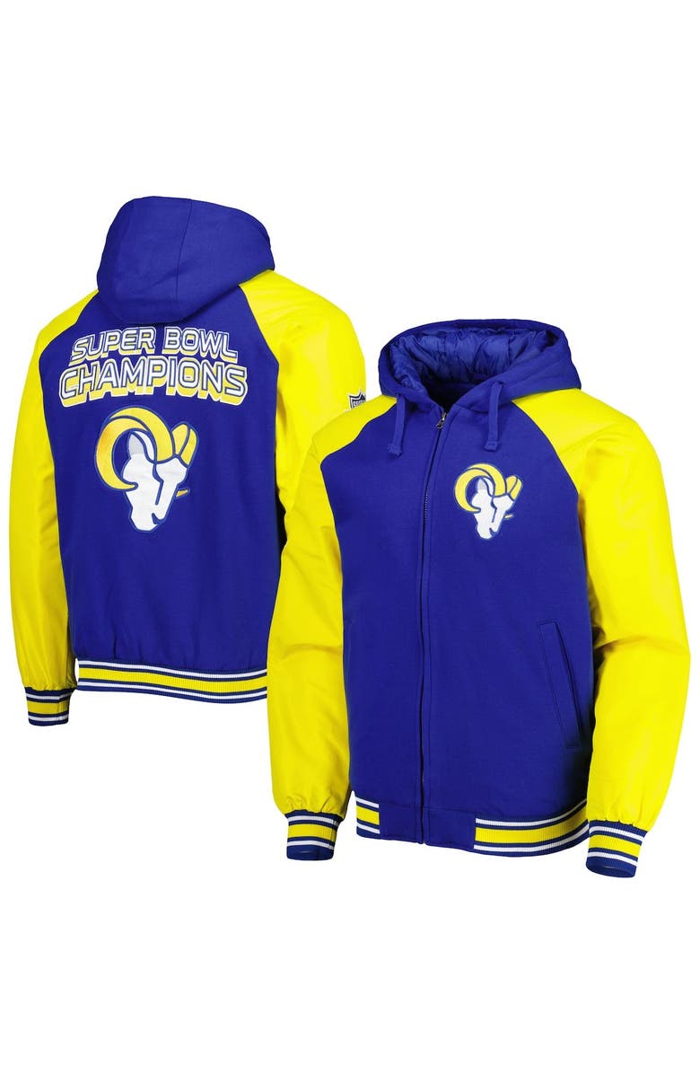 G-III SPORTS BY CARL BANKS Men's G-III Sports by Carl Banks Royal Los Angeles Rams Defender Raglan Full-Zip Hoodie Varsity Jacket, Main, color, Royal