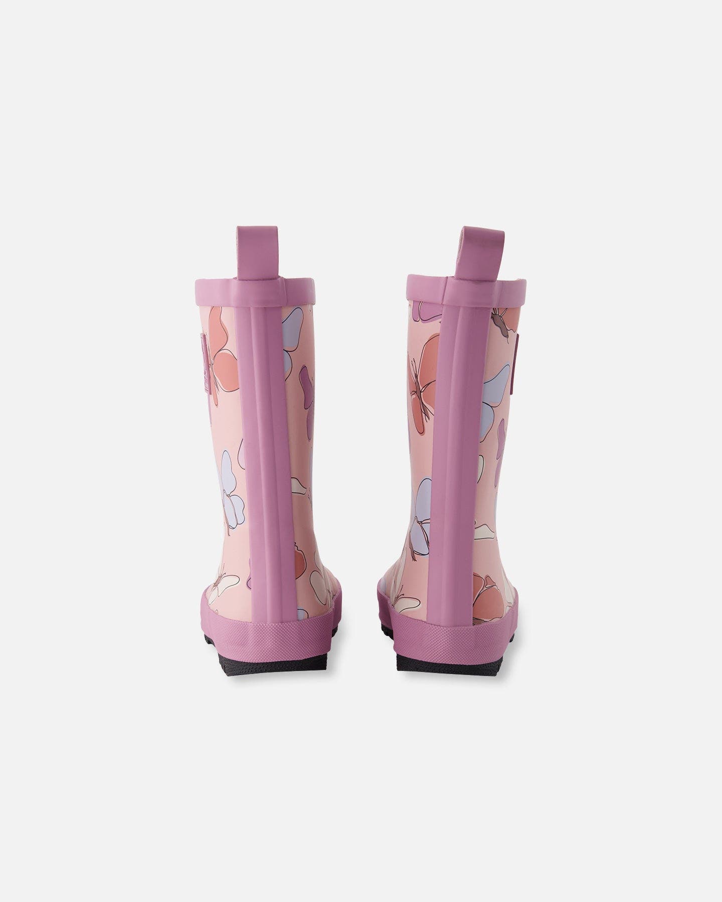 Deux par Deux Waterproof Butterfly Rain Boots in Natural Rubber, Alternate, color, Pink Butterfly Print