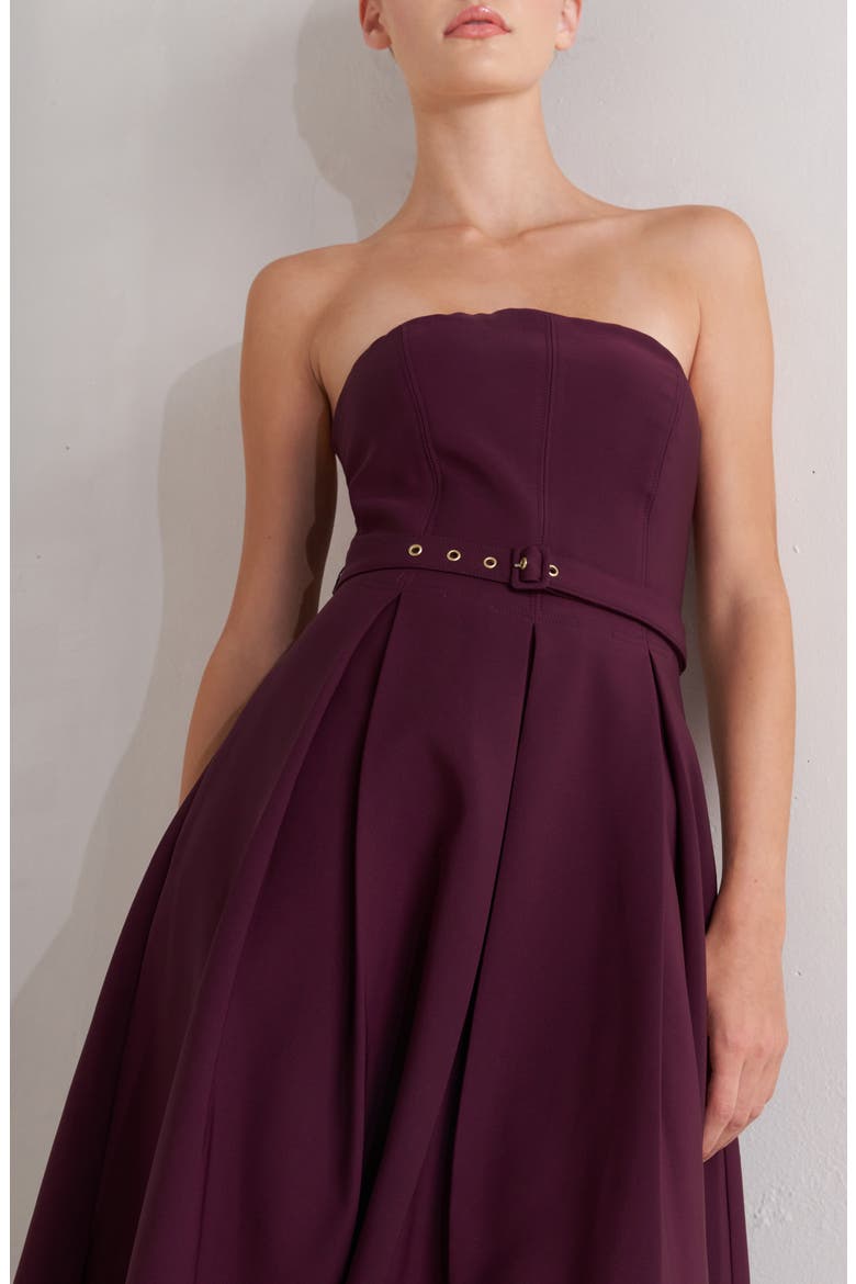 Belted Strapless Midi Dress, Alternate, color, BURGUNDY