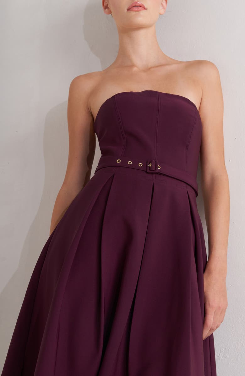 FREEMARKET Belted Strapless Midi Dress, Alternate, color, Burgundy