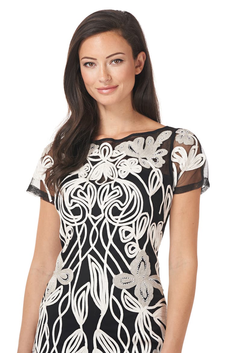 Art Nouveau Soutache Sheath Dress, Alternate, color, WHITE/ BLACK