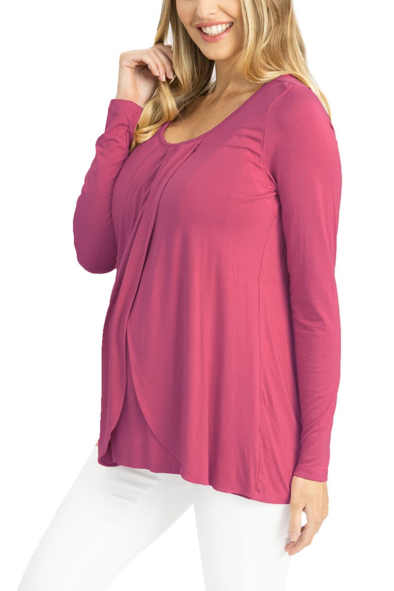 Petal Front Maternity/Nursing Top, Alternate, color, RASPBERRY