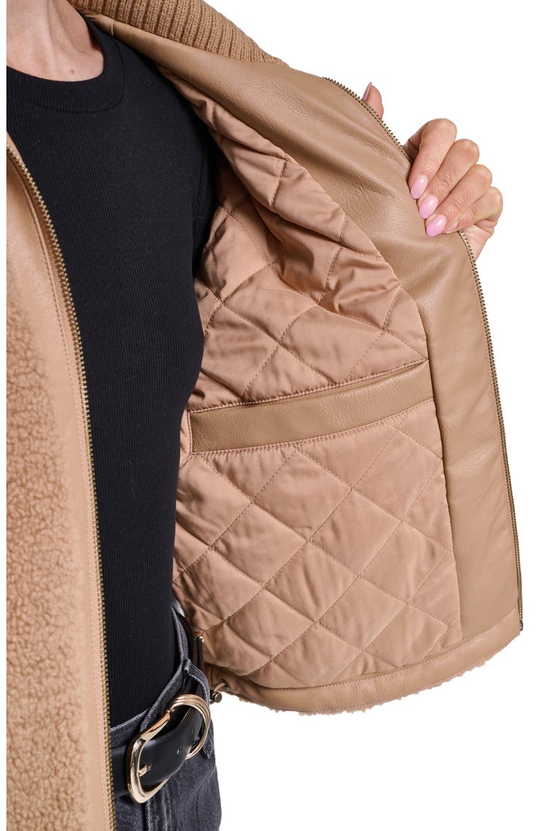 Floral Print Faux Shearling Bomber Jacket, Alternate, color, CHESTNUT