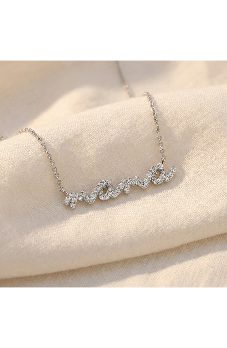 Bliss Diamond Diamond Script Mama Pendant Gold Necklace 1 1/2" Wide Lab Grown, Alternate, color, 10K White Gold