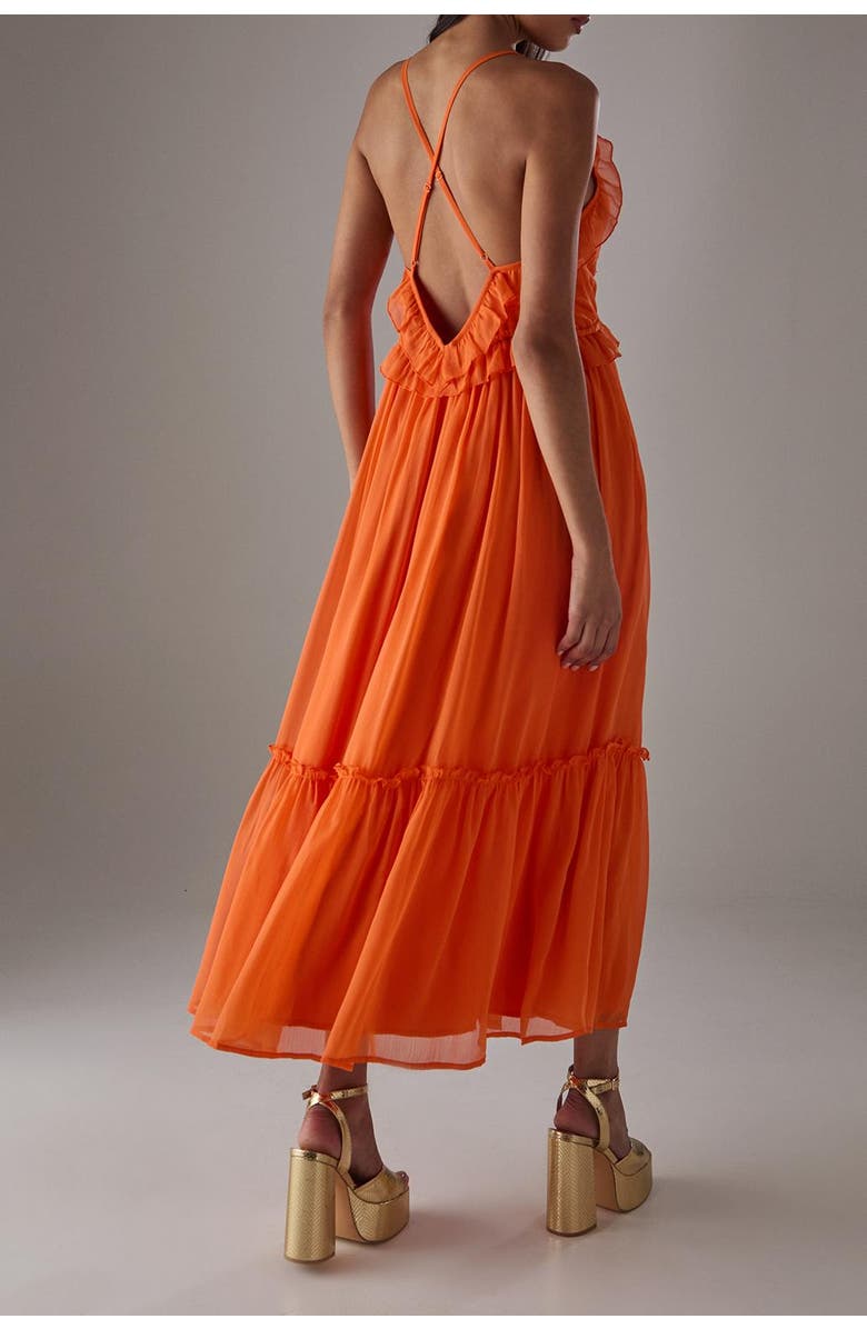 Warehouse Chiffon Ruffle Strappy Floaty Maxi Dress, Alternate, color, Orange
