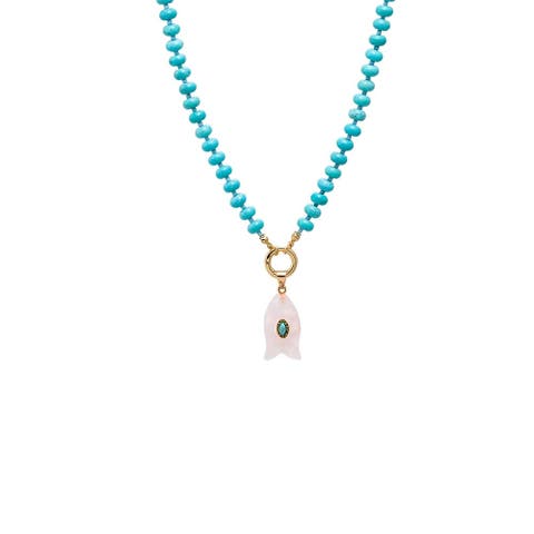 Turquoise Marquise Natural Stone Fish Pendant & Beaded Clicker Necklace