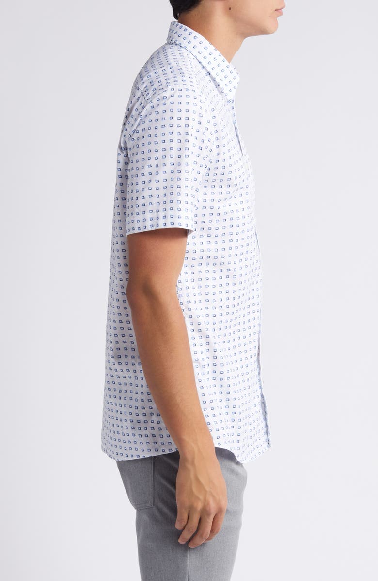 BOSS Roan Geo Print Short Sleeve Button-Up Shirt, Alternate, color, White