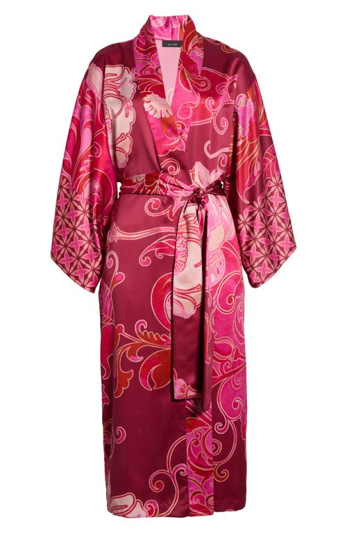 Natori Deco Satin Robe In Red