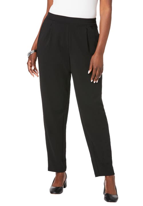 Jessica London Stretch Knit Crepe Straight Leg Pants In Black