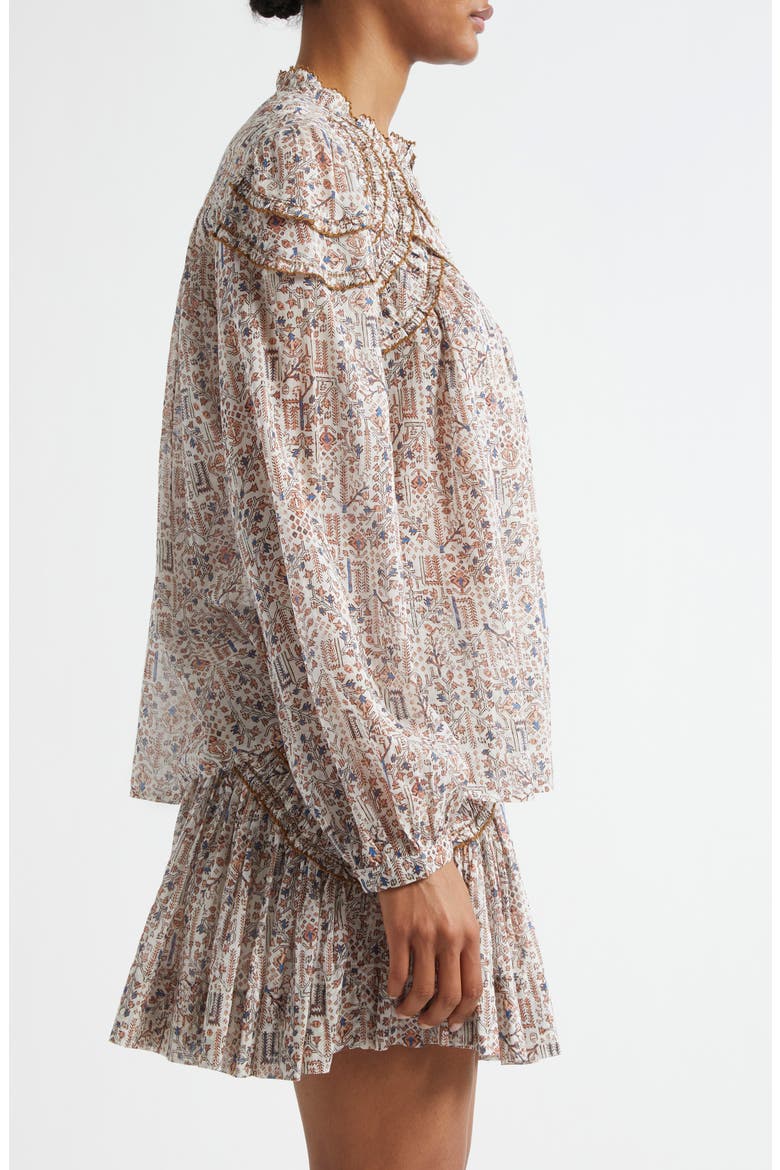 Christa Print Cotton Ruffled Button-Up Shirt, Alternate, color, ECRU