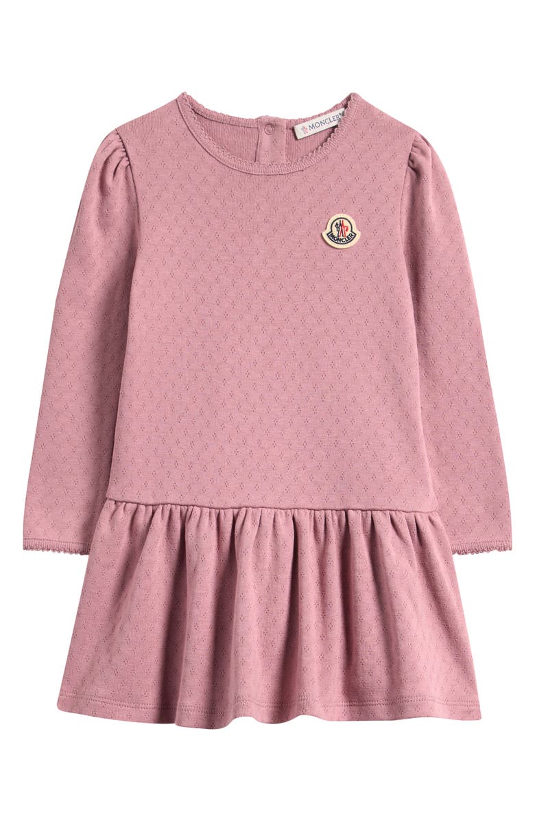 Moncler Kids' Cotton Pointelle Rib Dress, Main, color, Dusty Rose