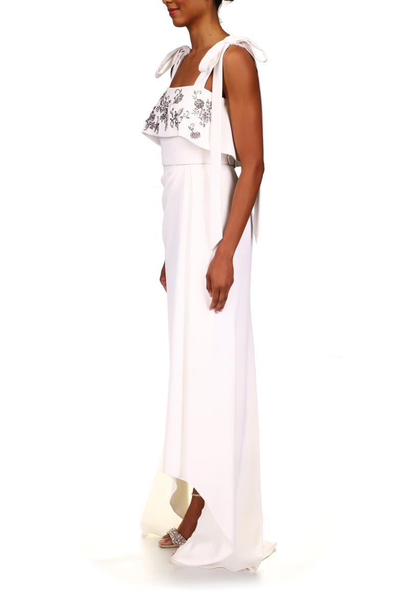 Badgley Mischka Sleeveless Crepe High/Low Gown, Alternate, color, LIGHT IVORY