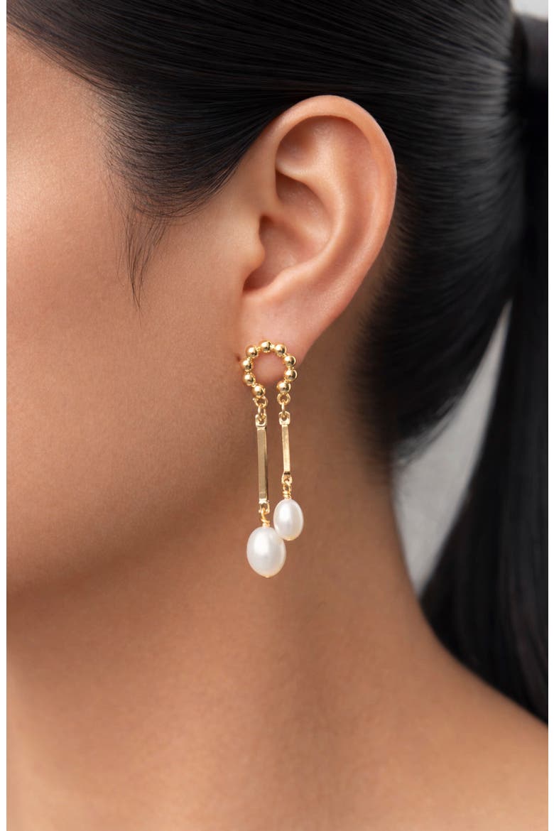 Freshwater Pearl Linear Drop Earrings, Alternate, color, GOLD