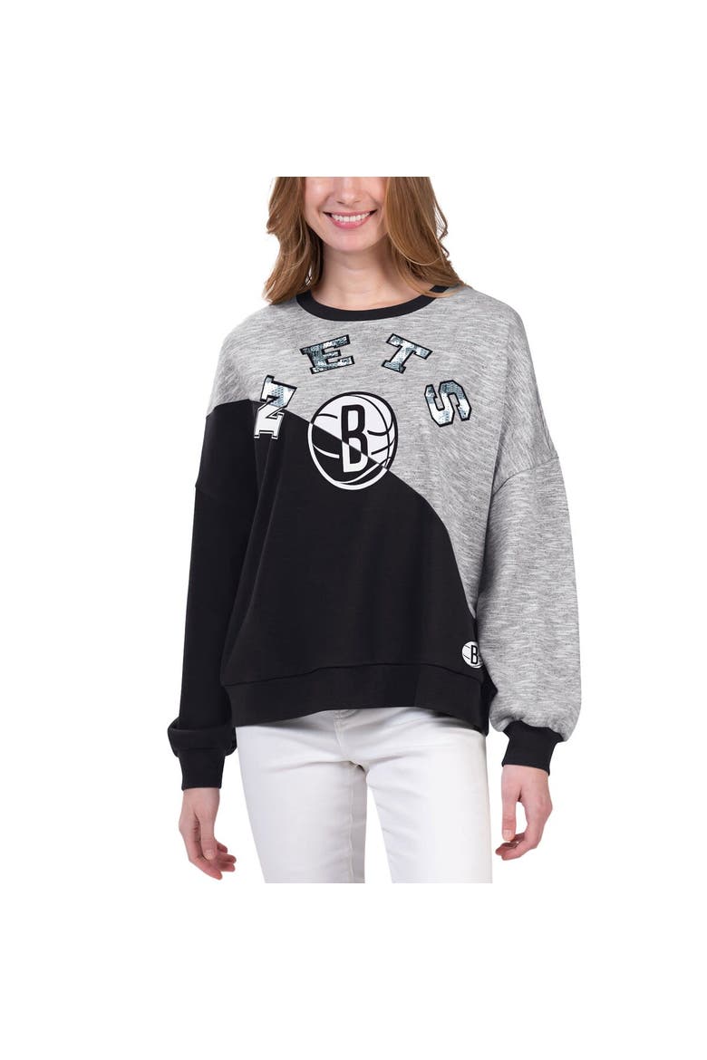 Women's G-III 4Her by Carl Banks Black Brooklyn Nets Benches Split Pullover Sweatshirt, Alternate, color, Black