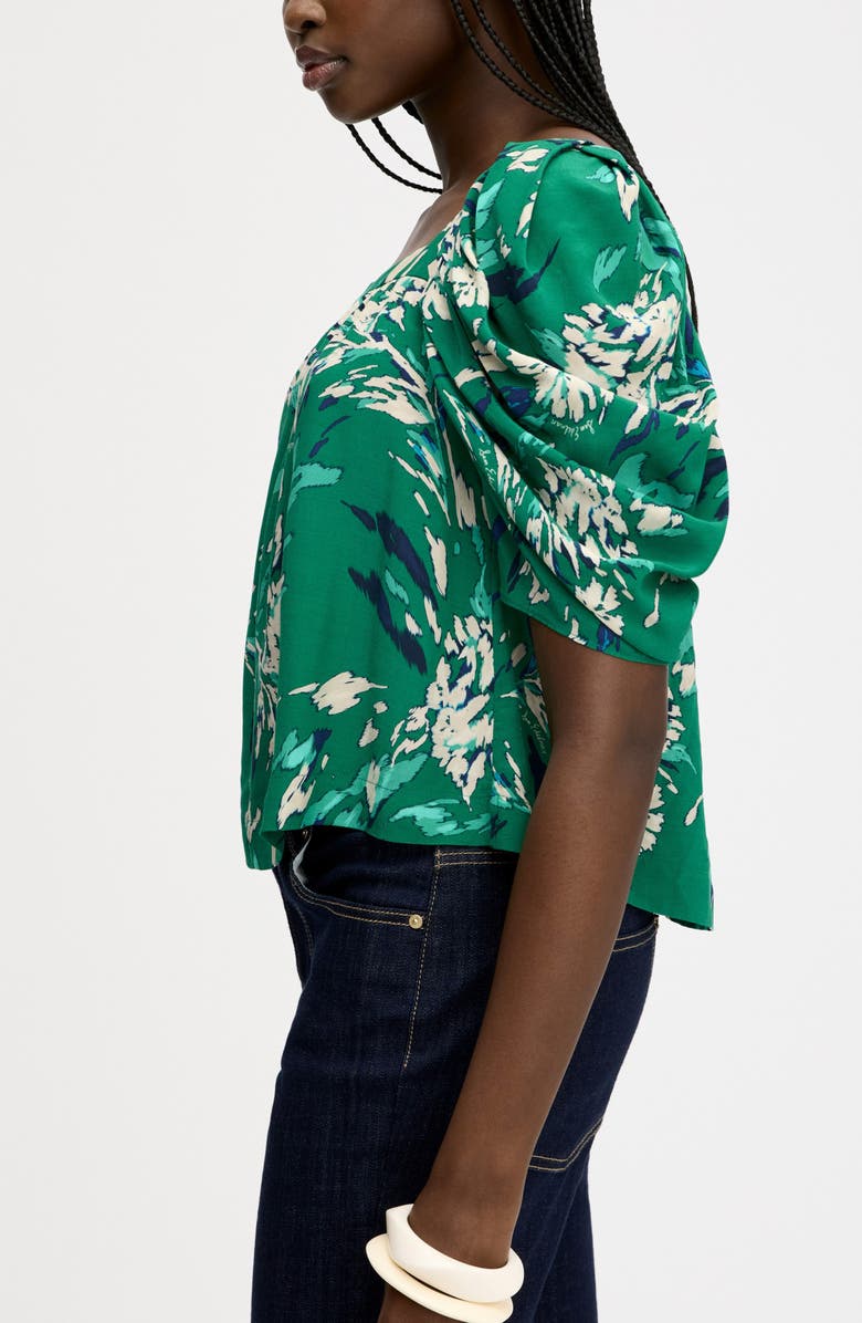 Sam Edelman Square Neck Puff Sleeve Shirt, Alternate, color, Dark Spring Green