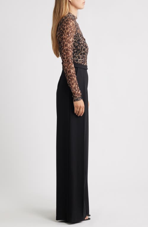 Black Halo Leonarda Bronze Bodice Crepe Back Satin Wide Leg Jumpsuit In Black