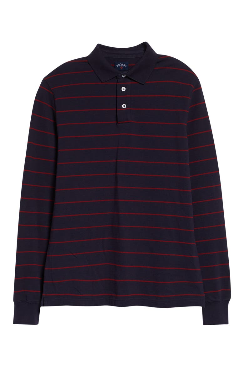Stripe Long Sleeve Cotton Piqué Polo, Alternate, color, NAVY/ RED