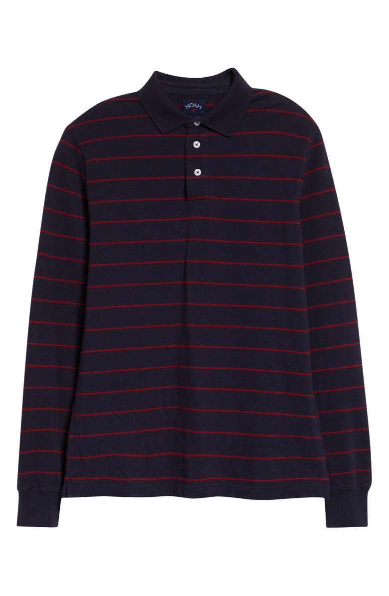Noah Stripe Long Sleeve Cotton Piqué Polo, Alternate, color, Navy/ Red