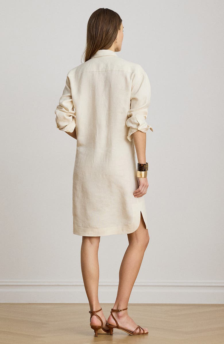 Lauren Ralph Lauren Classic Collar Long Sleeve Linen Shirtdress, Alternate, color, Mascarpone Cream