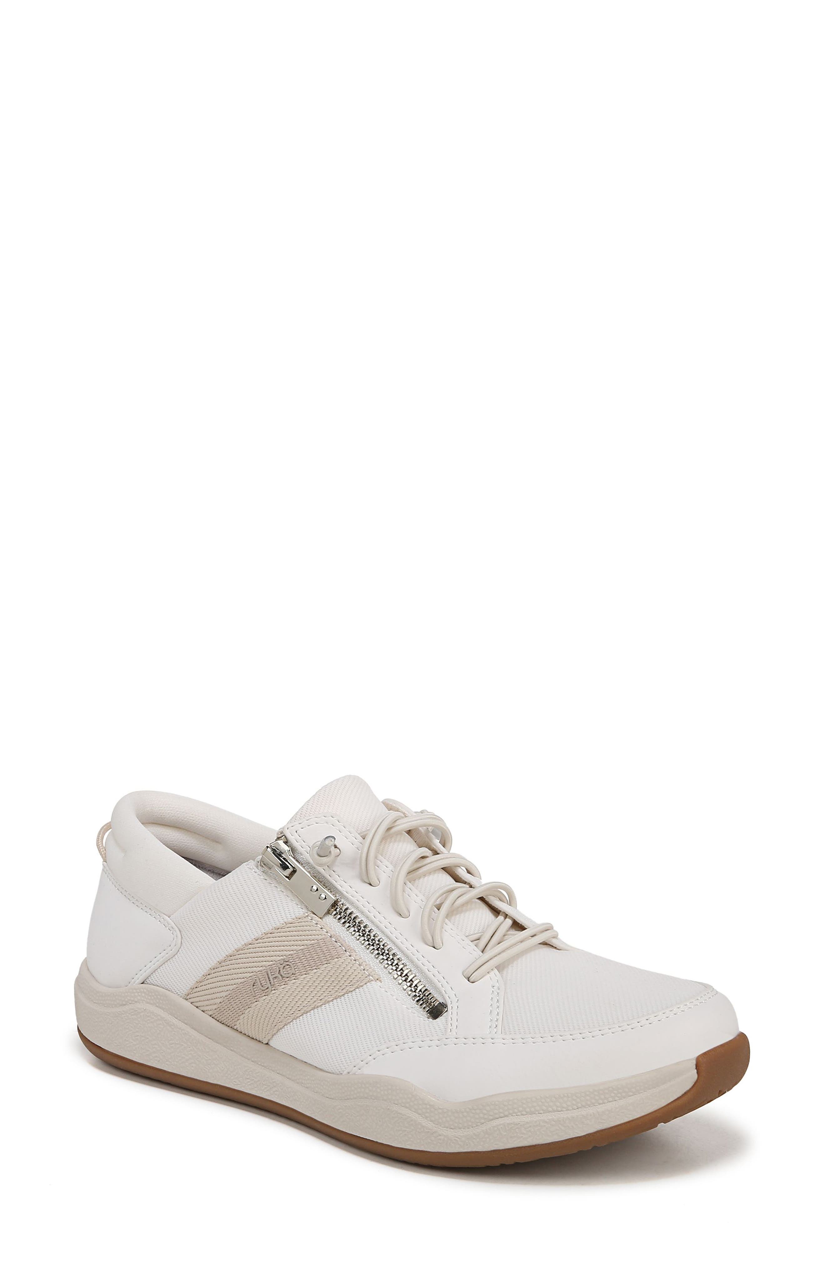 Carefree Zip Walking Sneaker, Main, color, WHITE ALYSSUM