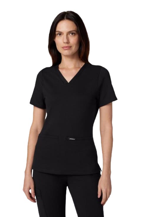 Cesi Women's 2-Pocket Slim Knit V-Neck Scrub Top