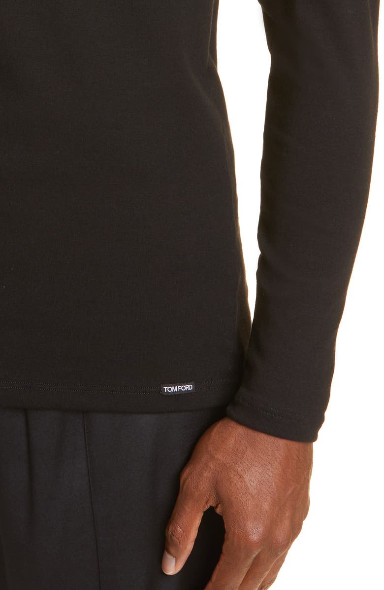 TOM FORD Cotton Knit Henley, Alternate, color, Black