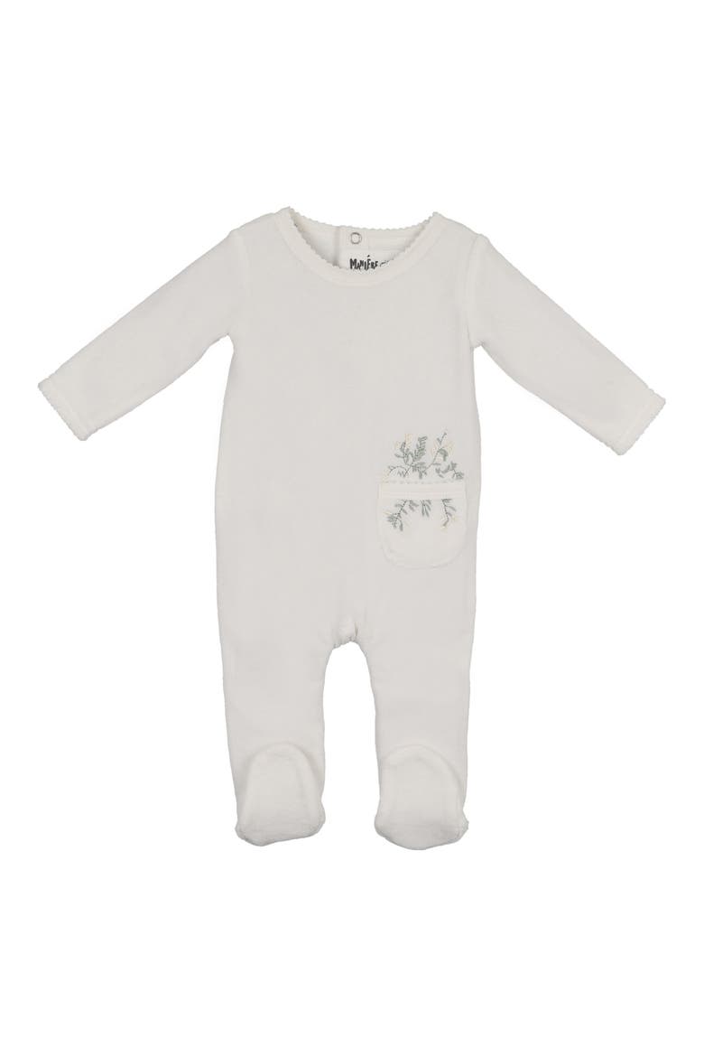 Velour Pocket Cotton Blend Footie, Main, color, WHITE
