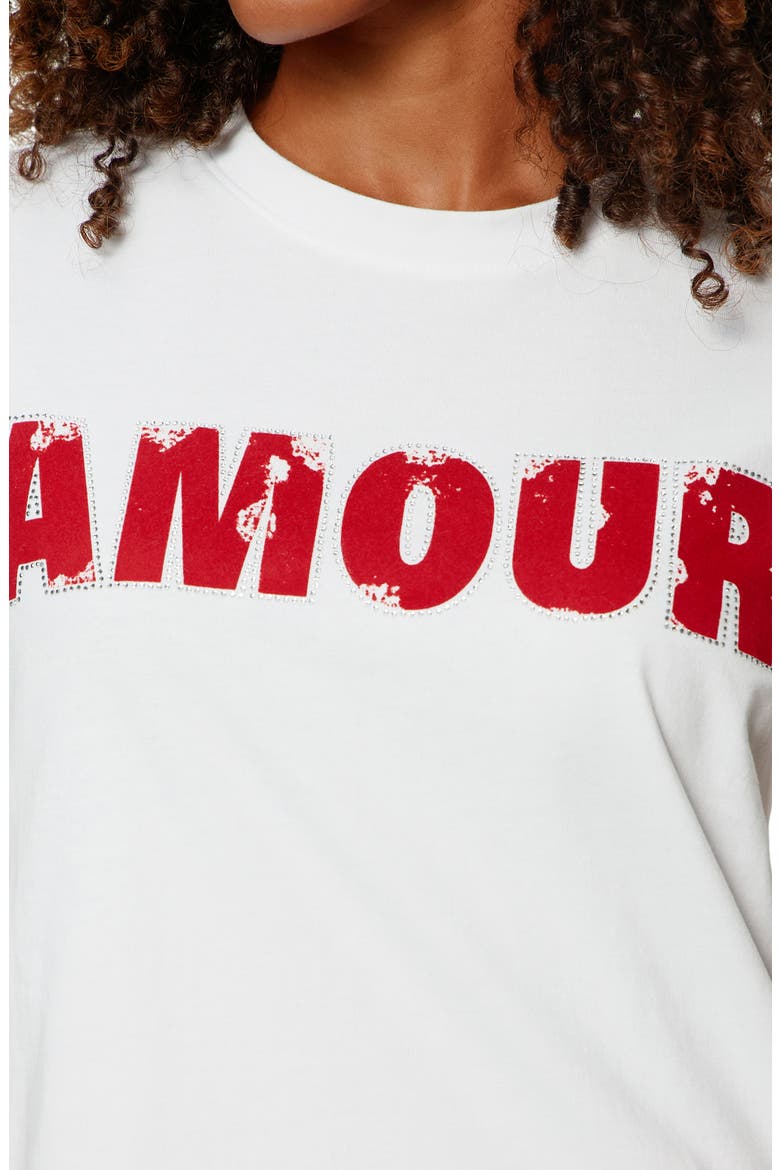 Timeless Amour Embeliished Organic Cotton T-Shirt, Alternate, color, WHITE/ CHERRY LACQUER