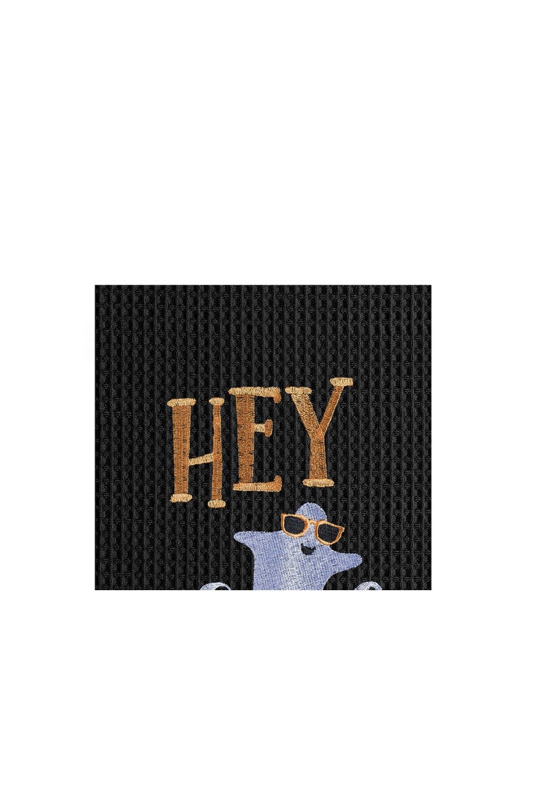 Hey Ghoul Hey Ghost Halloween Embroidered Cotton Waffle Weave Kitchen Towel, Alternate, color, Black