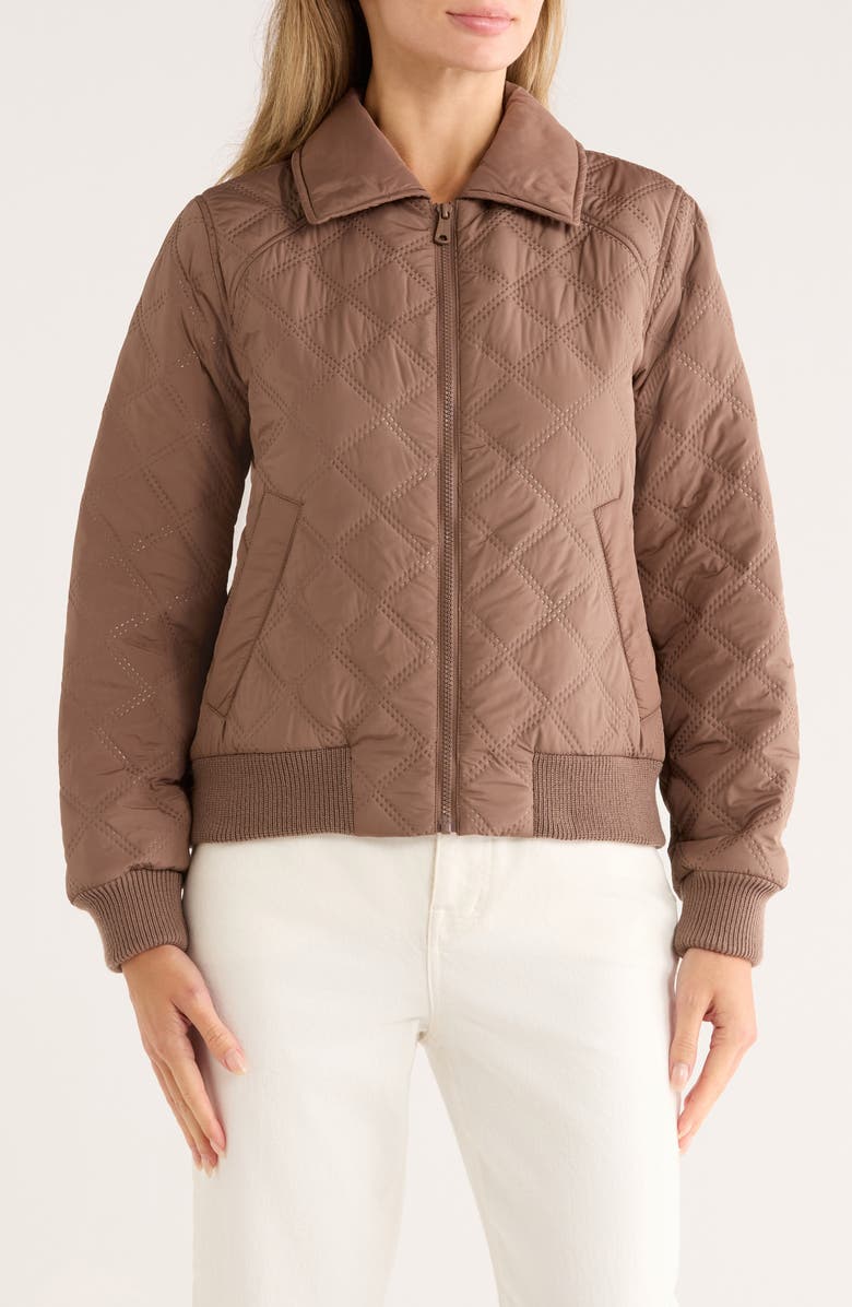 Bernardo Diamond Quilted Bomber Jacket, Main, color, Pinebark