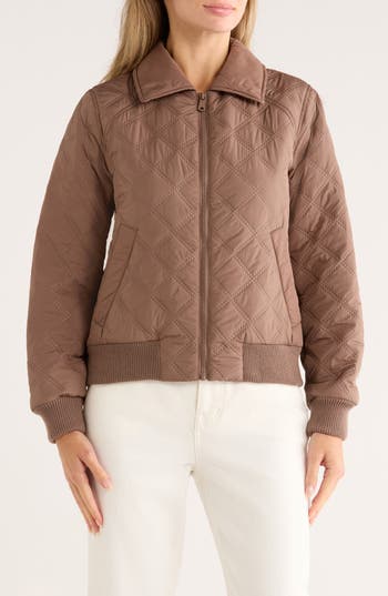 Bernardo Diamond Quilted Bomber Jacket In Pink