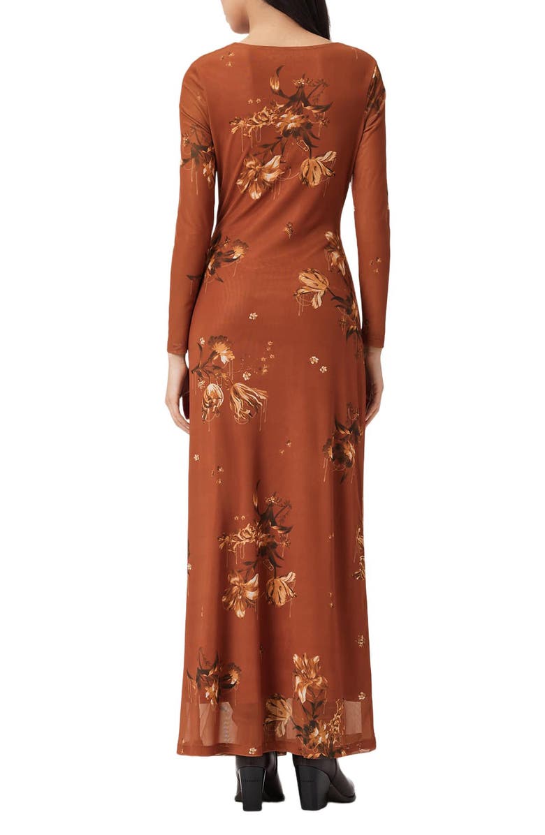 AllSaints Gabby Long Sleeve Mesh Maxi Dress, Alternate, color, Ania Rust Brown