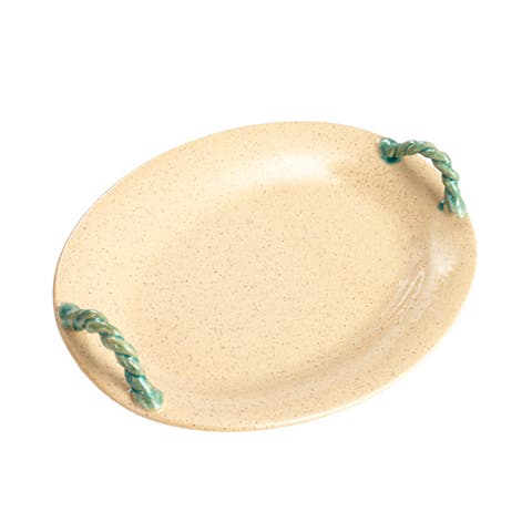 Oval Terra-cotta Platter with Hand-Painted Braided Handles