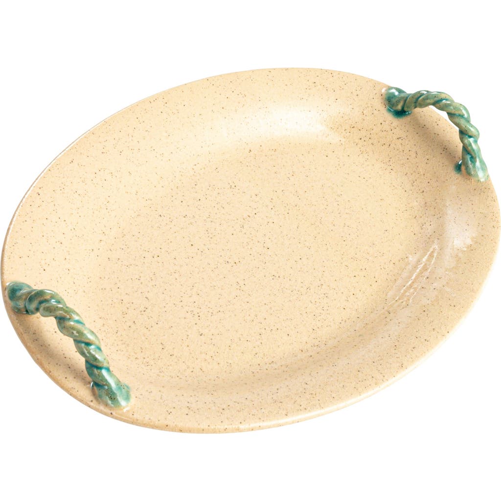 Storied Home Oval Terra-cotta Platter With Hand-painted Braided Handles In Neutral