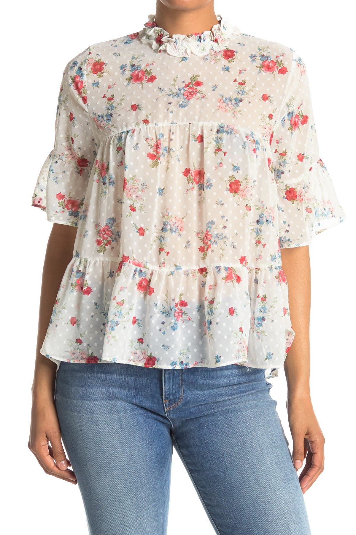 Everleigh Swiss Dot Tiered Baby Doll Blouse (Women) | Nordstromrack
