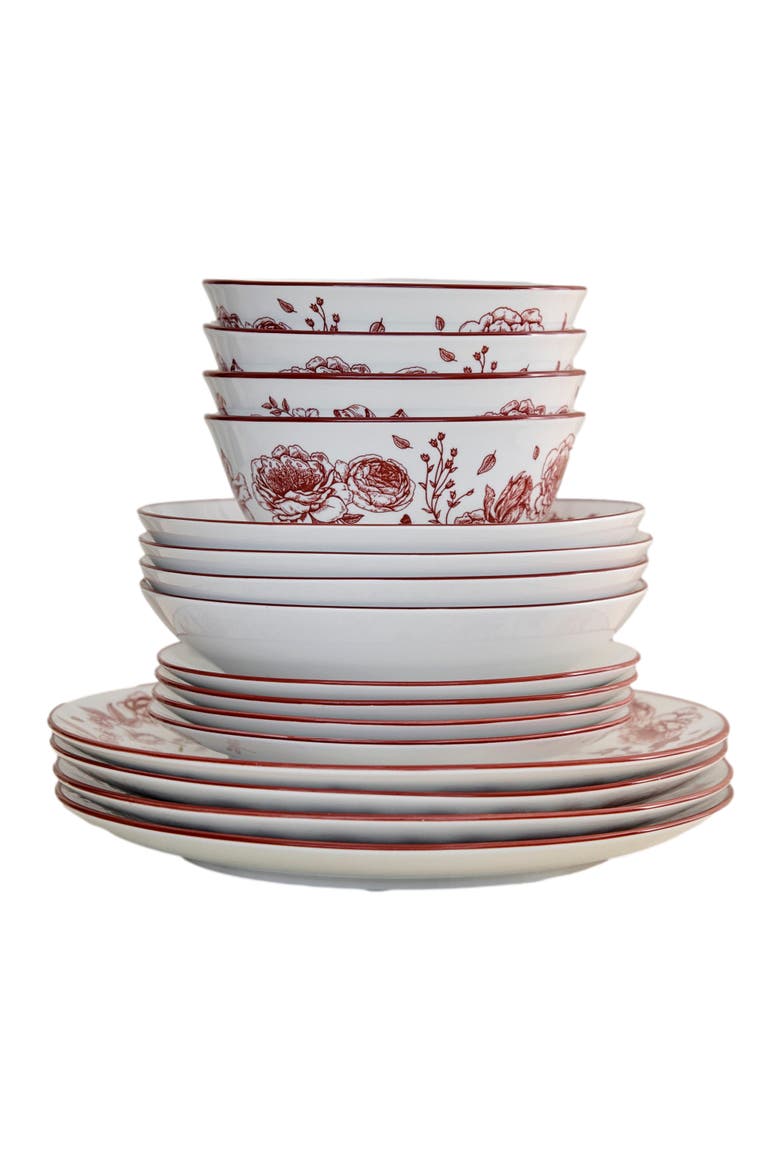 Esme Porcelain 12-Piece Dinnerware Set, Alternate, color, Red