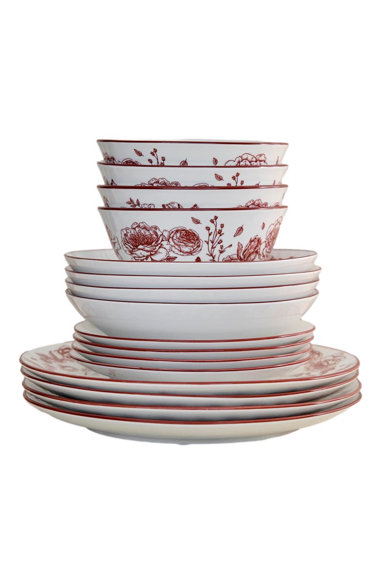Stone Lain Esme Porcelain 12-Piece Dinnerware Set, Alternate, color, Red
