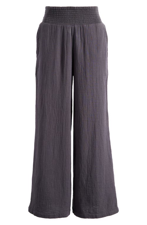 Shop Billabong New Waves Smock Waist Cotton Gauze Pants In Black Sands