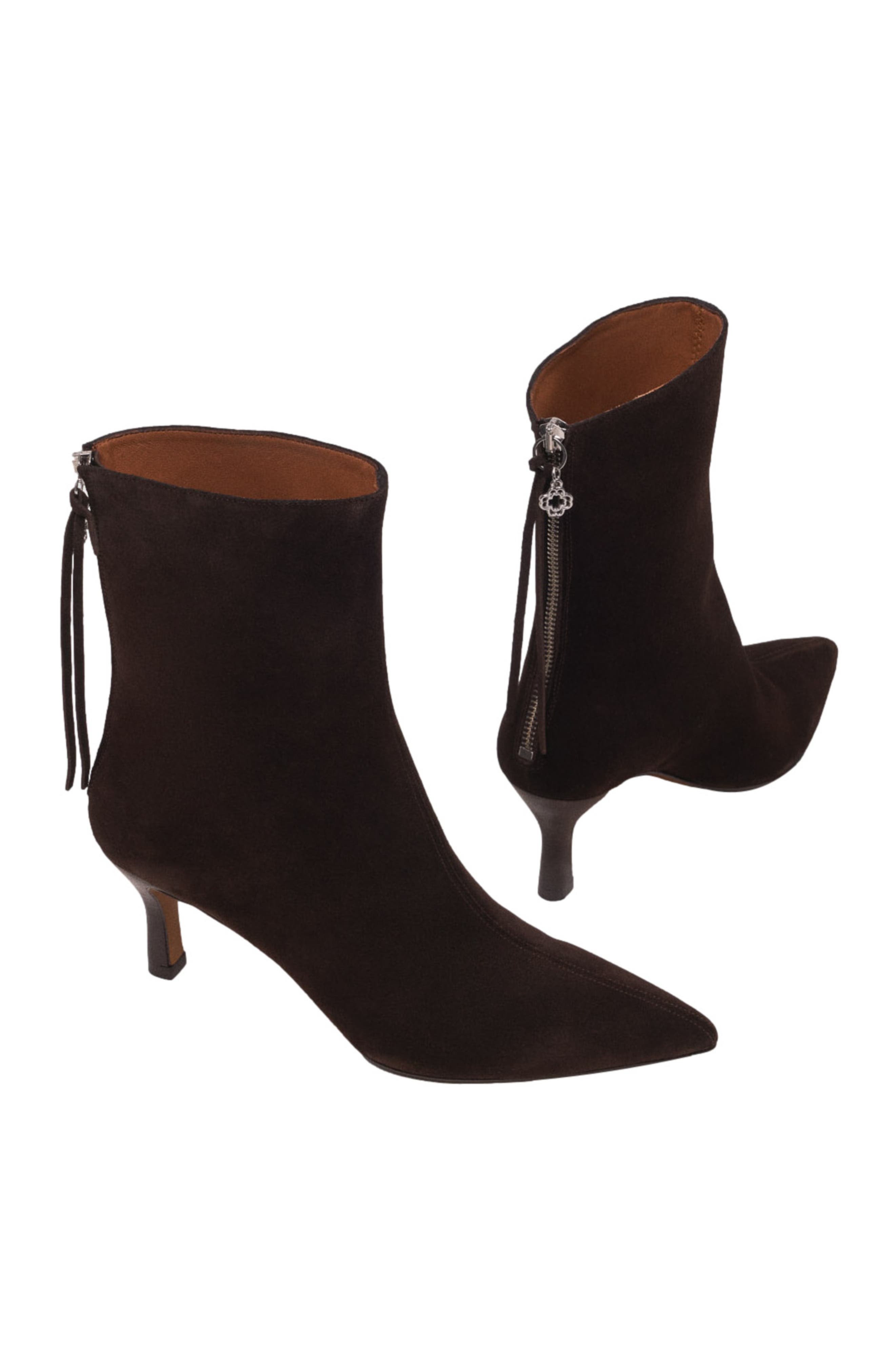 maje Chocolate Brown zipped suede ankle boots, Alternate, color, Dark Brown