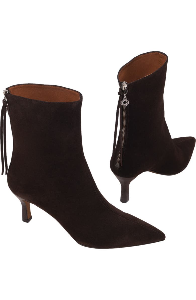 maje Chocolate Brown zipped suede ankle boots, Alternate, color, Dark Brown