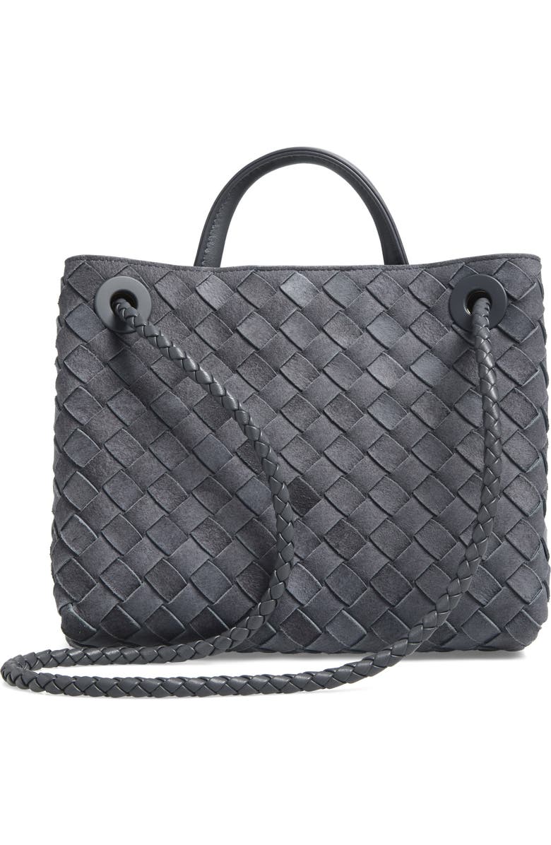 Bottega Veneta Small Andiamo Intrecciato Suede Top Handle Bag, Alternate, color, Cloudy Indigo