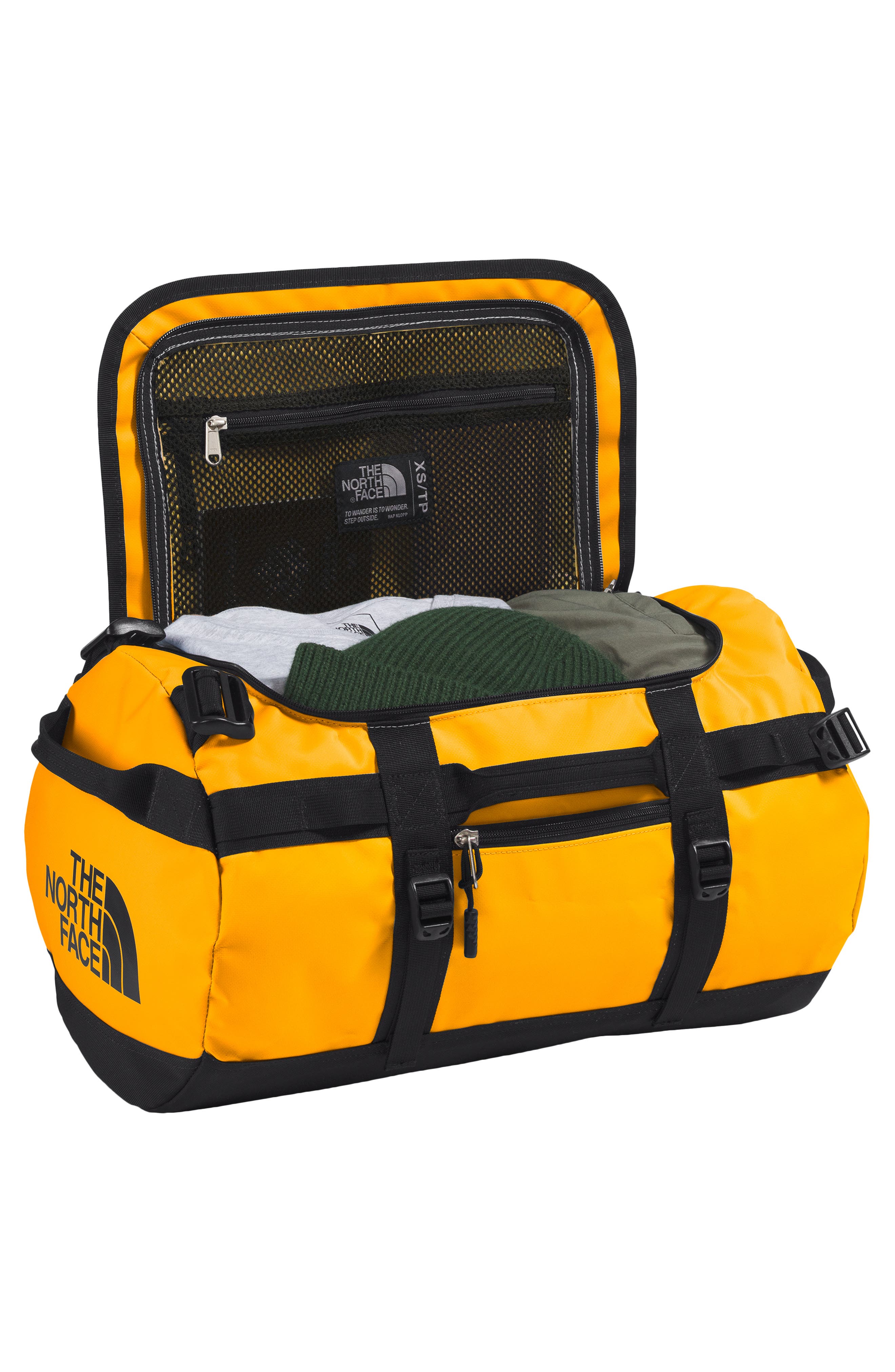 Base Camp Extra Small Duffle Bag, Alternate, color, SUMMIT GOLD/ TNF BLACK-NPF