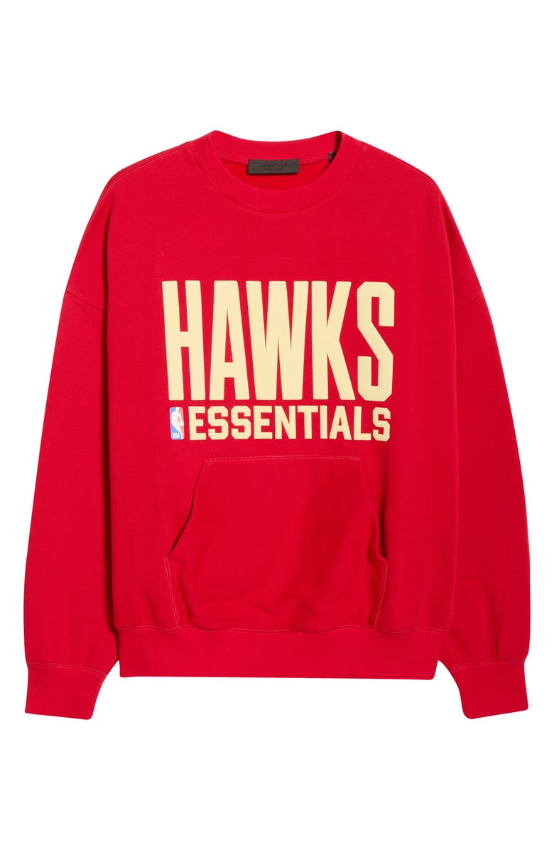 Fear of God Essentials x NBA Hawks Sport Fit Crewneck Sweatshirt, Alternate, color, Red