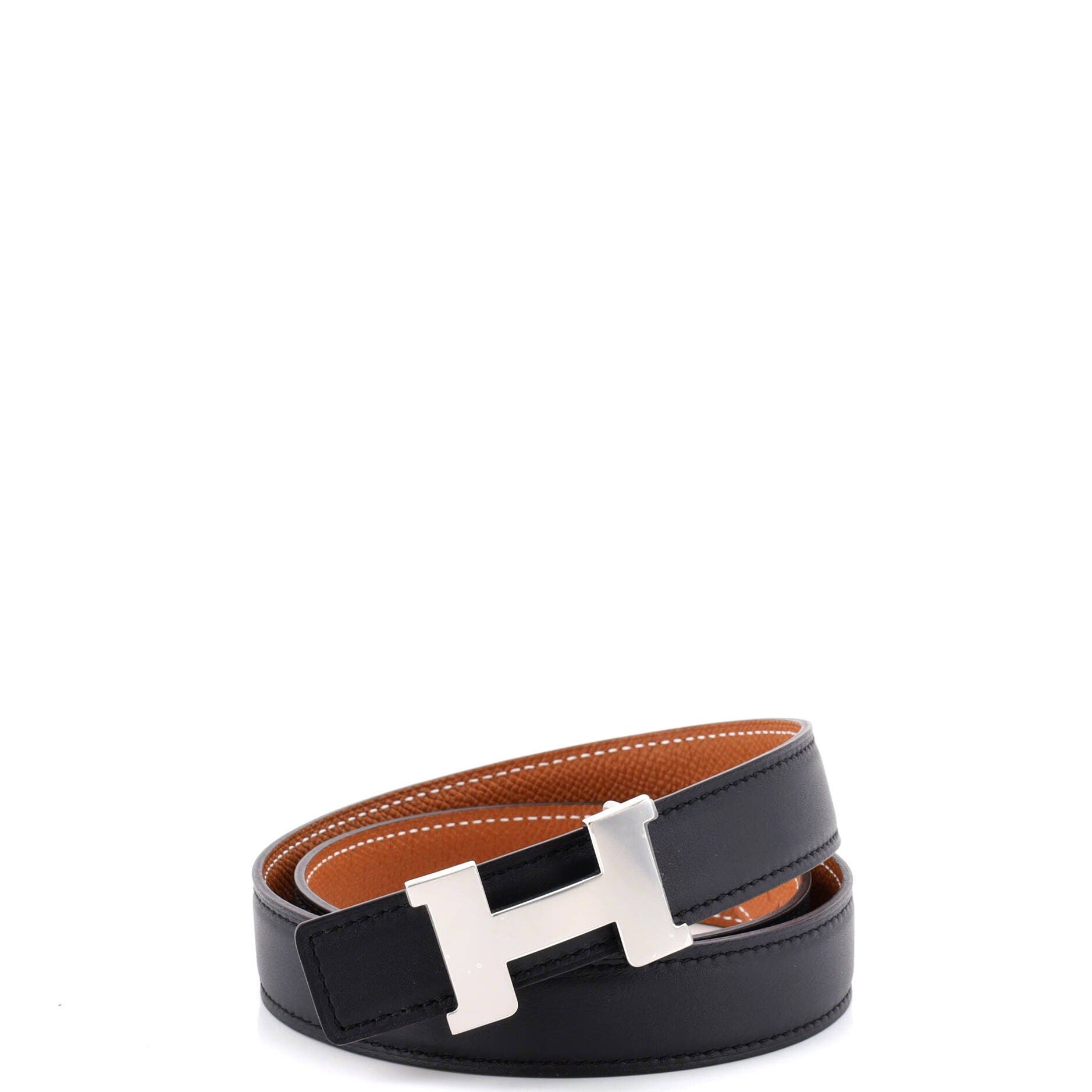 Pre-Owned Hermes Constance Reversible Belt Leather Thin, Main, color, Black