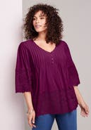 Roaman's Lace-Hem Pintuck Tunic