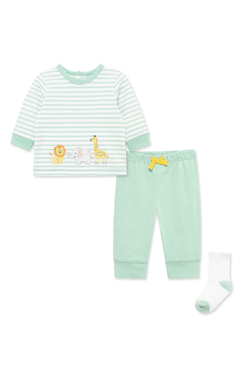 Little Me Safari Shirt, Joggers & Socks Set, Main, color, Green