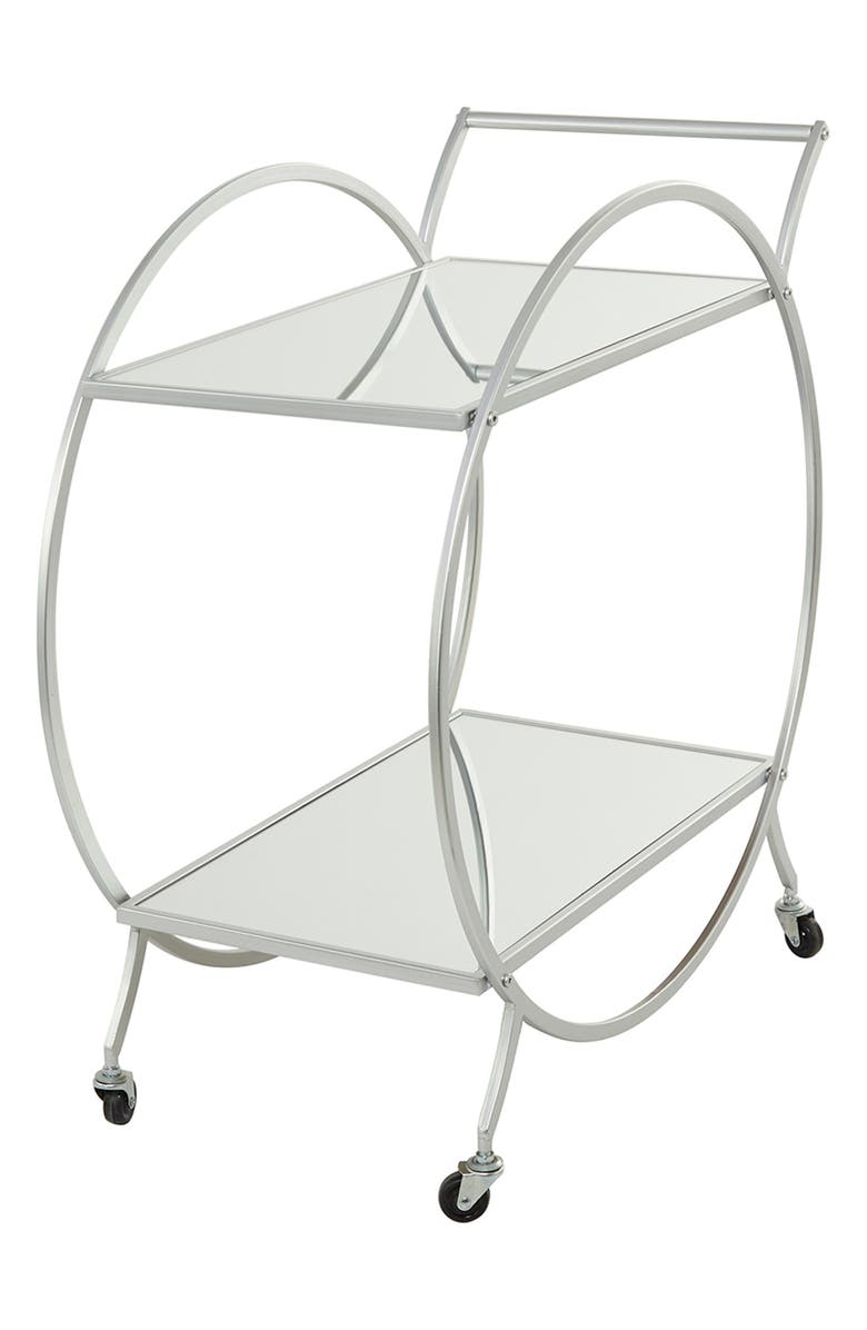 VIVIAN LUNE HOME Silvertone Metal Contemporary Bar Cart with Wheels ...