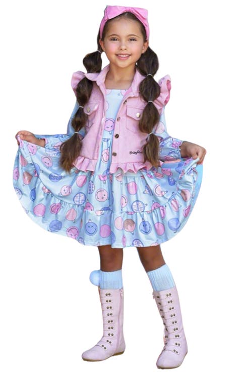 Girls SmileyWorld Feeling Festive Faux Suede Vest and Dress Set (Toddler, Little Kid & Big Kid)