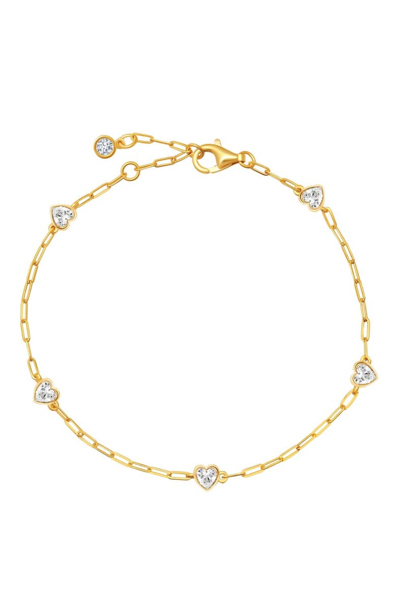 Valentine Cubic Zirconia Heart Station Bracelet, Main, color, 18KT YELLOW GOLD / CLEAR STONE