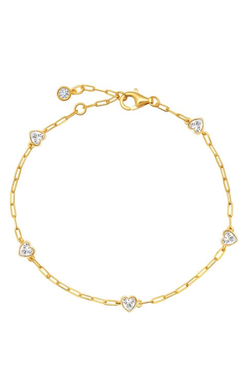 Valentine Cubic Zirconia Heart Station Bracelet